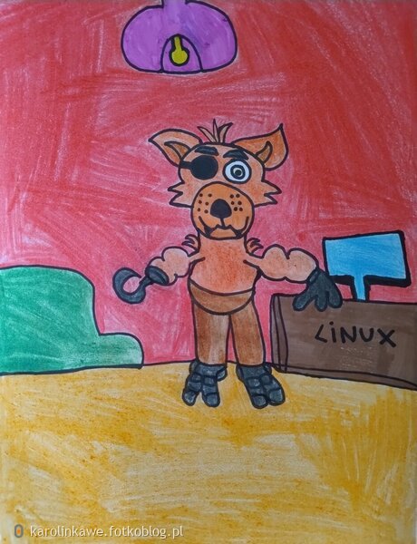 Foxy stoi w pokoju monitoringu (FNAF)